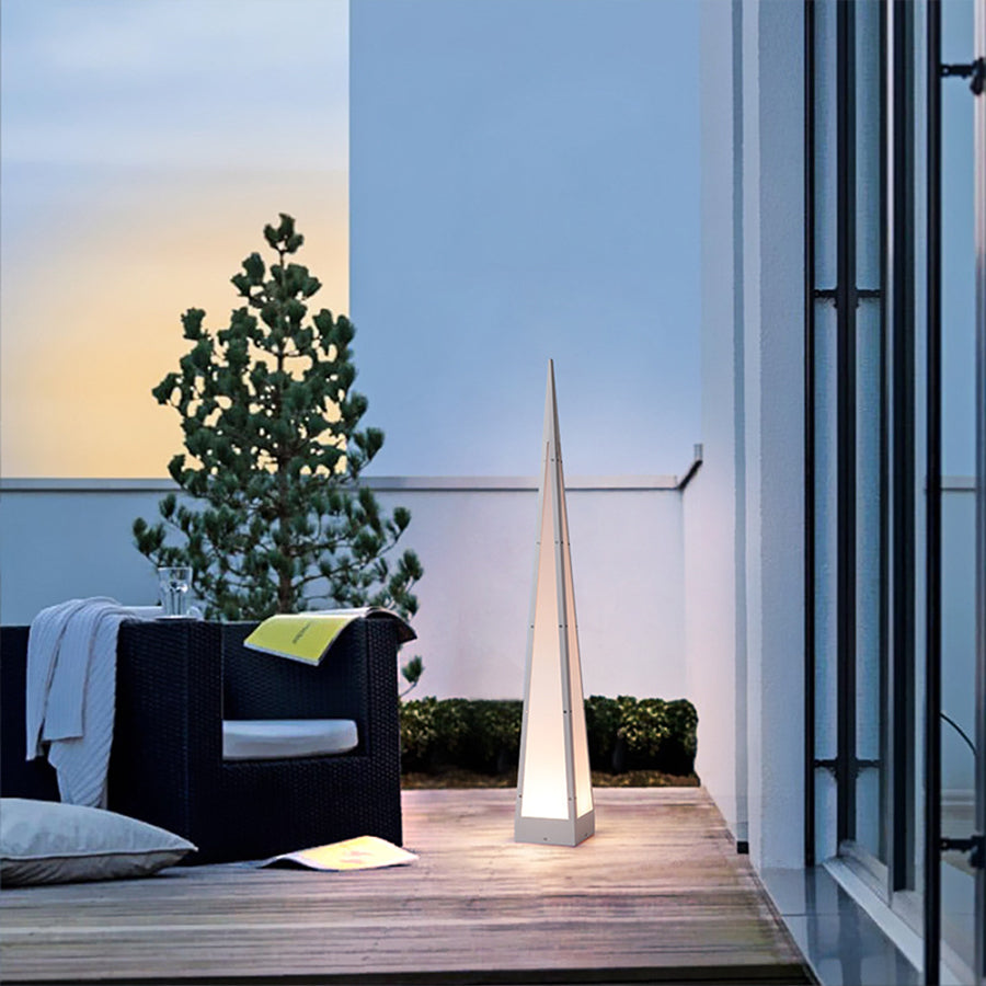 Stainless Steel Waterproof Geometric Floor Lamp with Pyramid Design