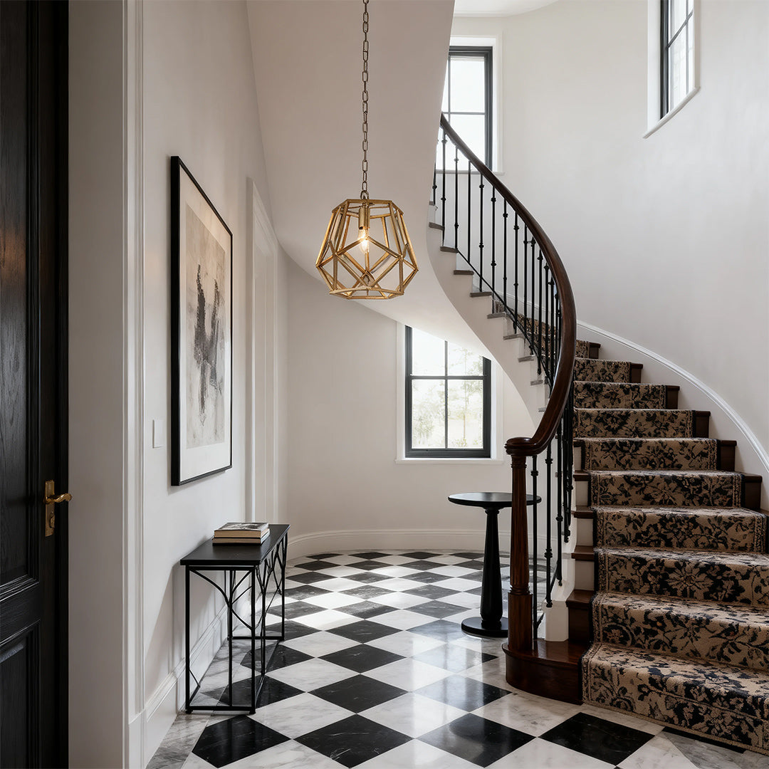 Gold Hanging Pendant Light Single Geometric Ceiling Light