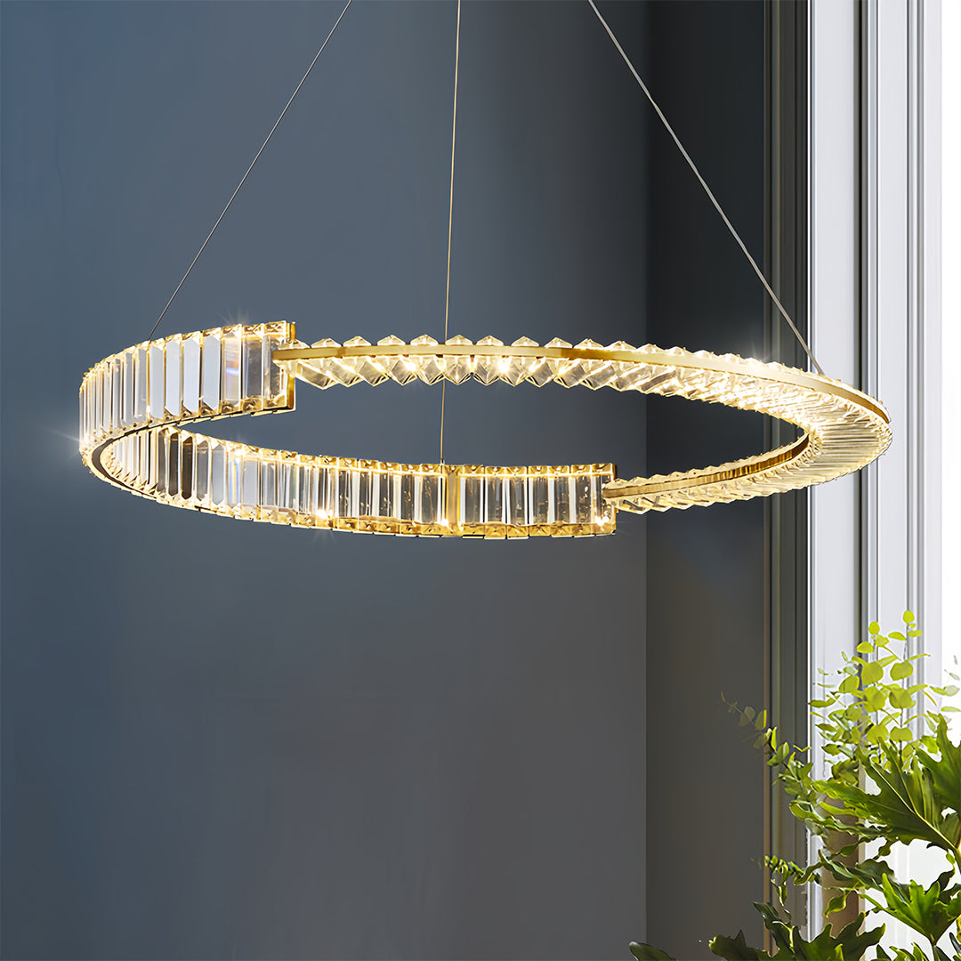 Gold Crystal Chandelier Dimmable LED Modern Ring Ceiling Light