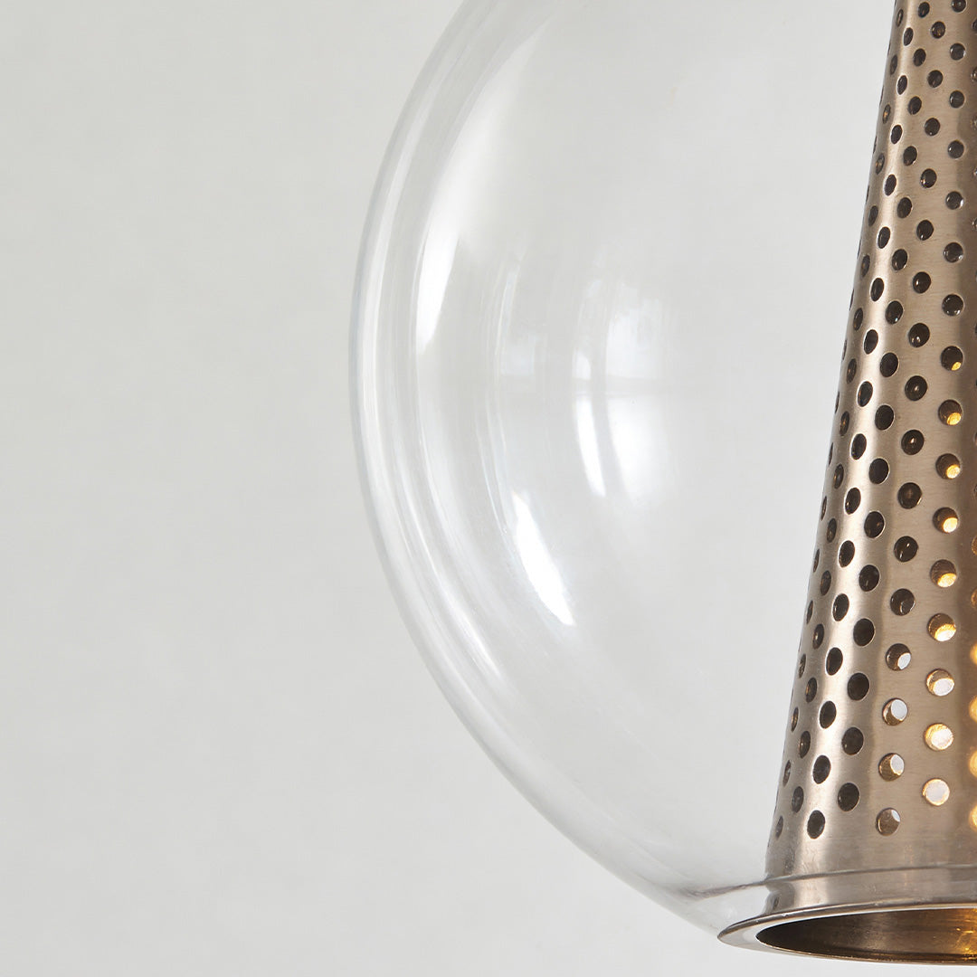 Glass Ball Pendant Lights Perforated Metal Cone Chic Ceiling Light