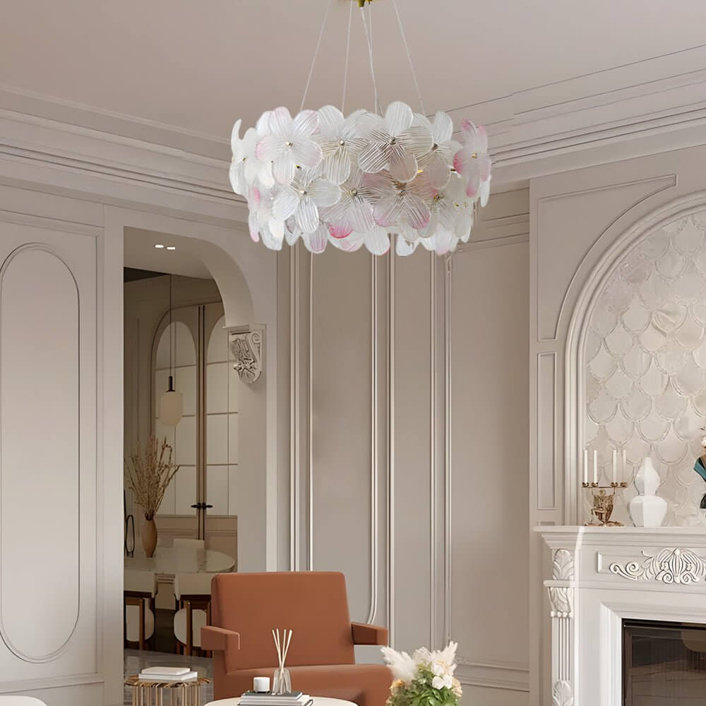 Glass Flower Chandelier French Glass Round Ceiling Light
