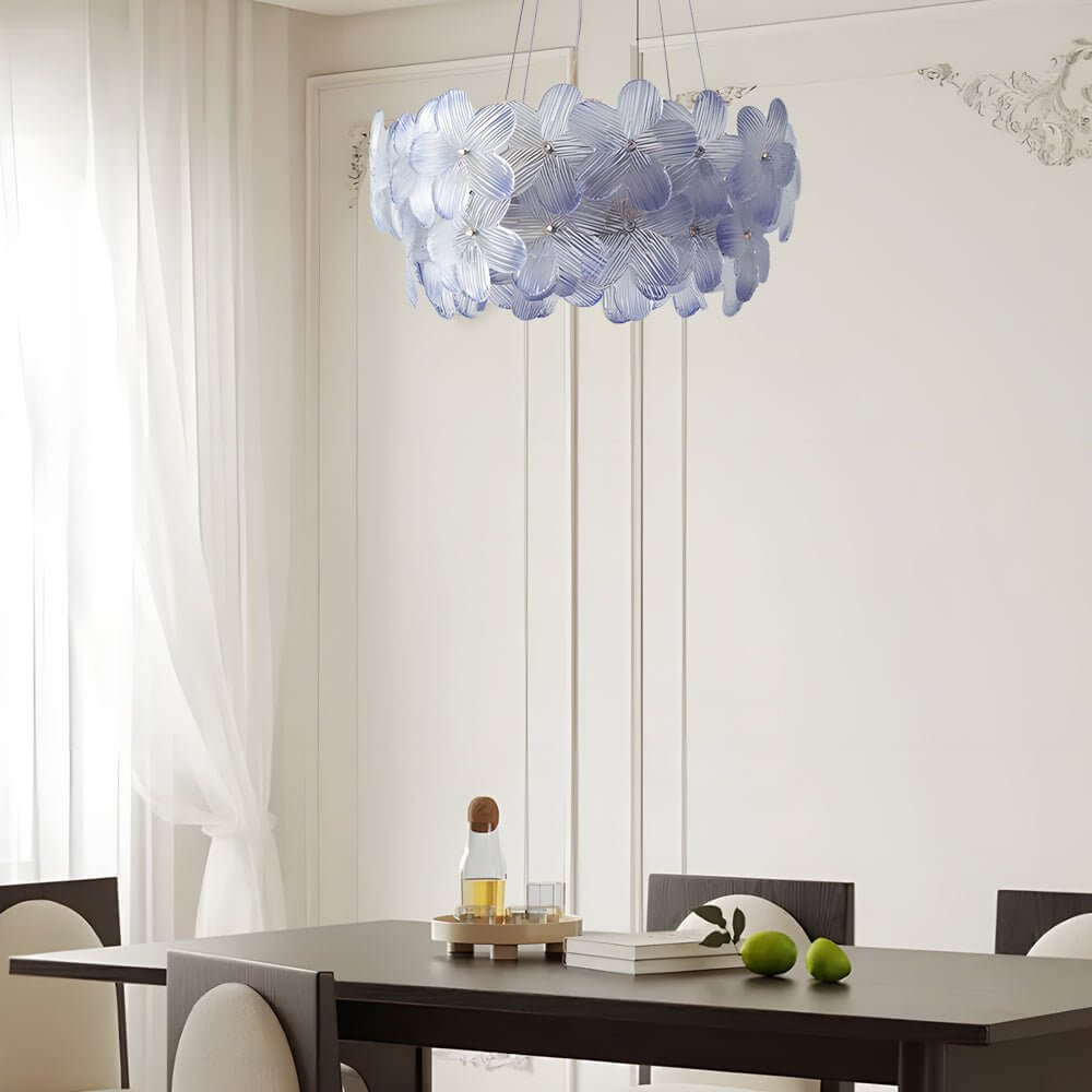 Glass Flower Chandelier French Glass Round Ceiling Light