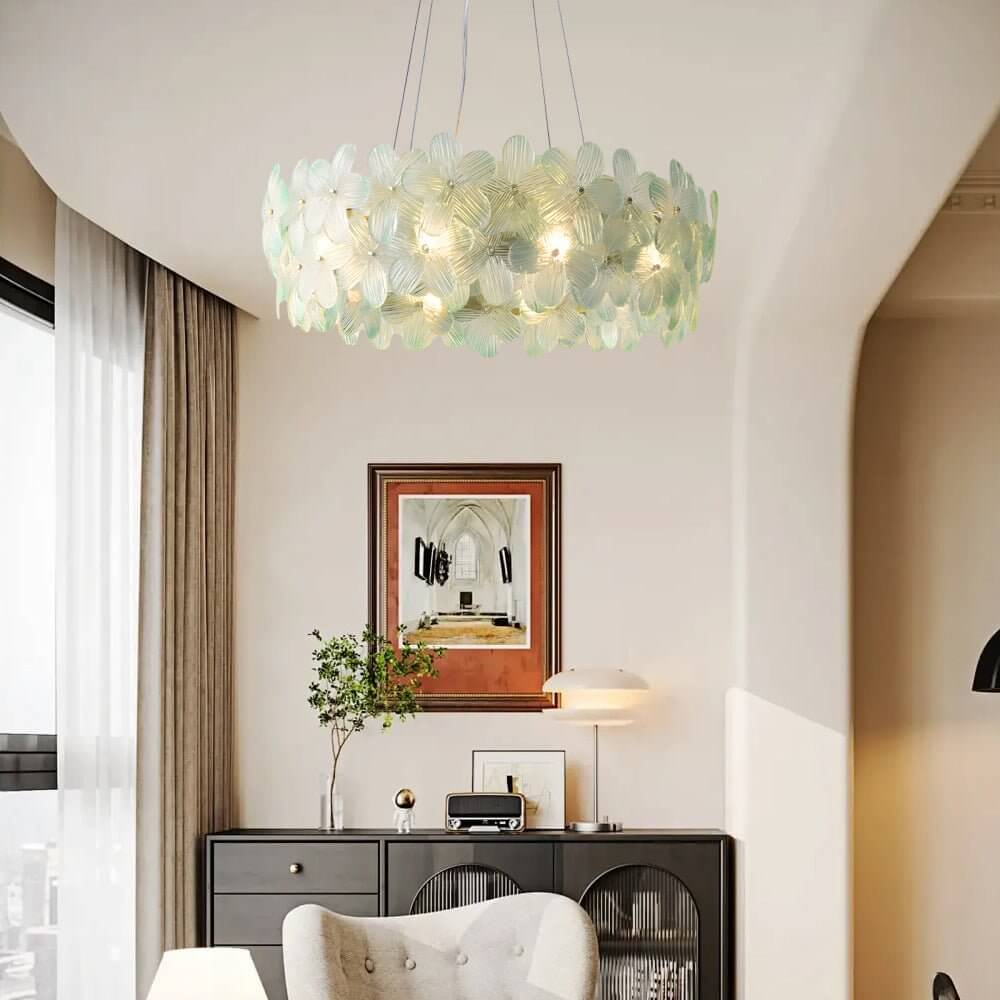 Glass Flower Chandelier French Glass Round Ceiling Light