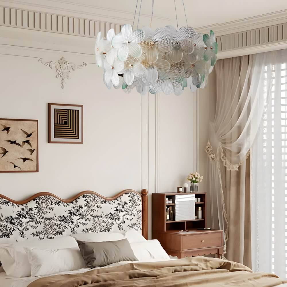Glass Flower Chandelier French Glass Round Ceiling Light