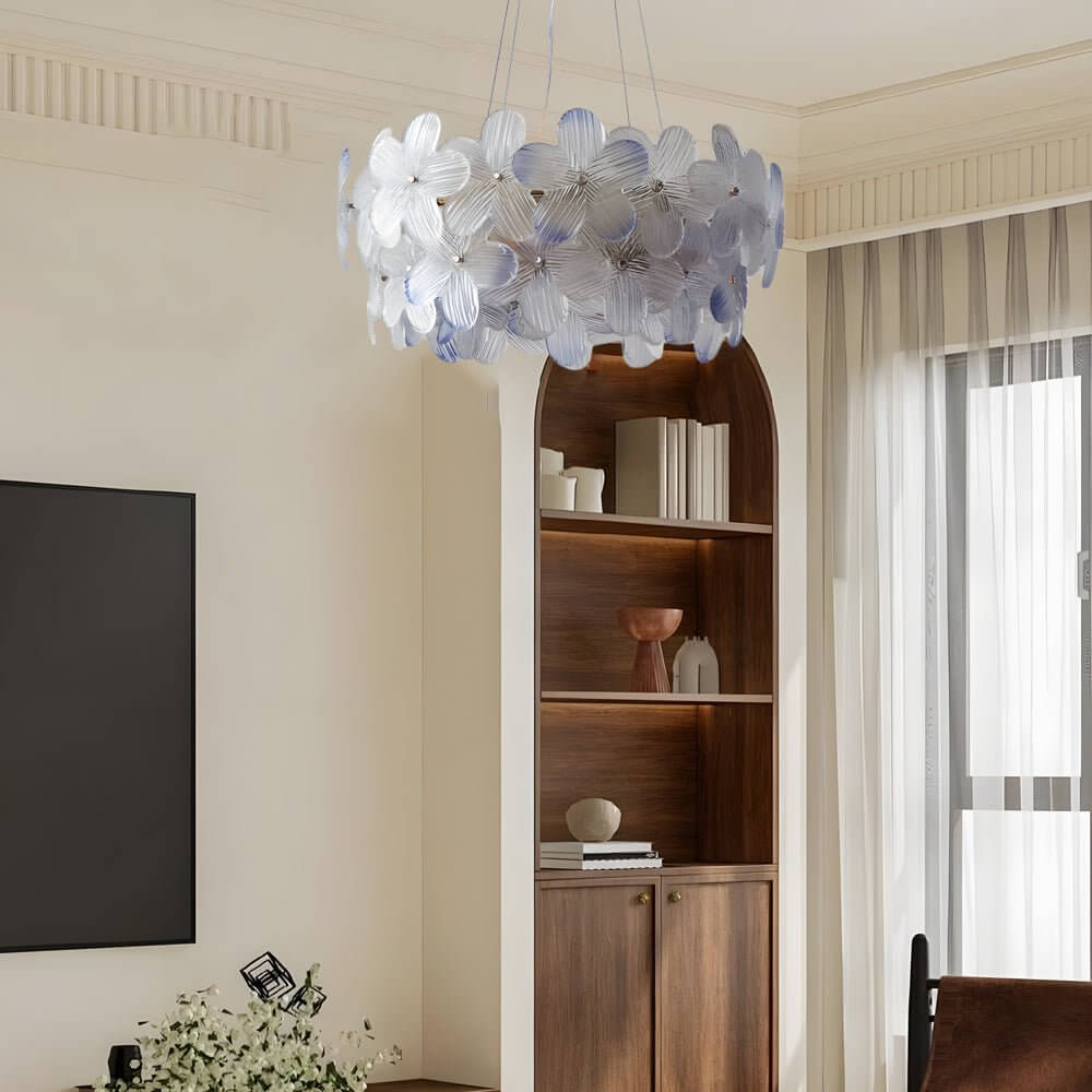 Glass Flower Chandelier French Glass Round Ceiling Light
