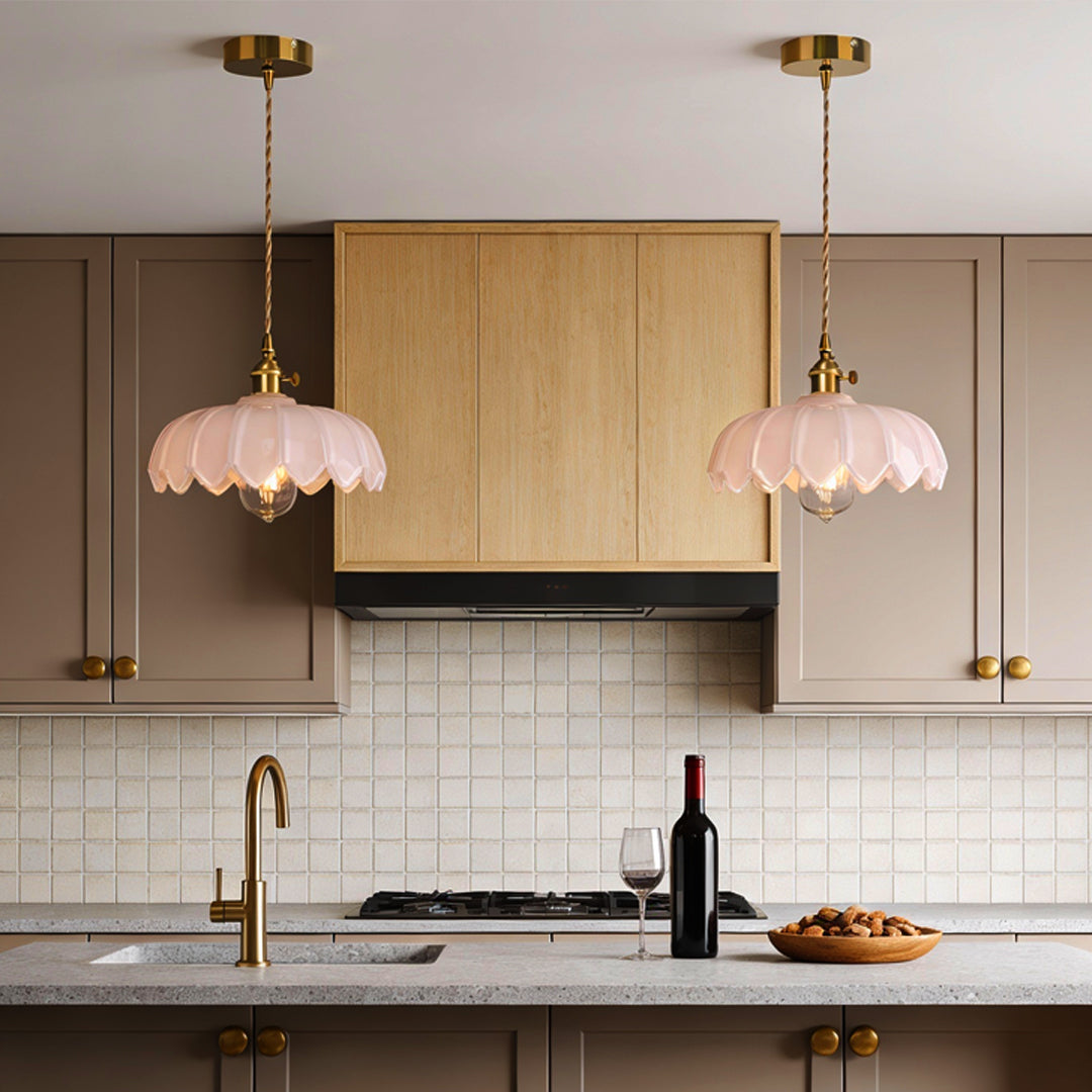 Glass Pendant Light Nordic Retro Floral Ceiling Light