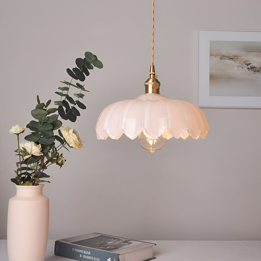 Glass Pendant Light Nordic Retro Floral Ceiling Light