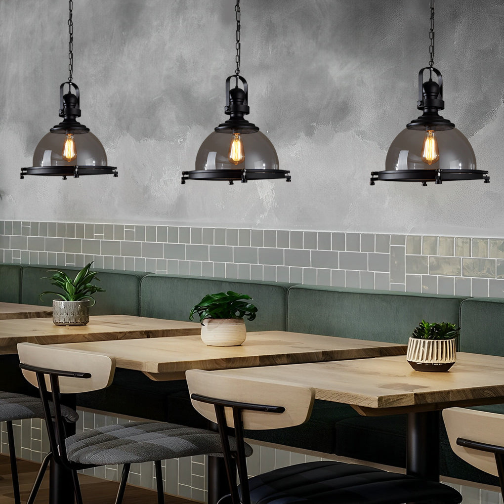 Glass Pendant Lights Kitchen Iron Industrial Black Ceiling Light