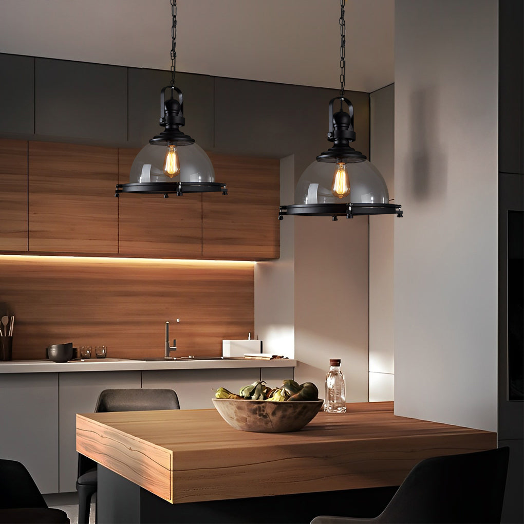 Glass Pendant Lights Kitchen Iron Industrial Black Ceiling Light