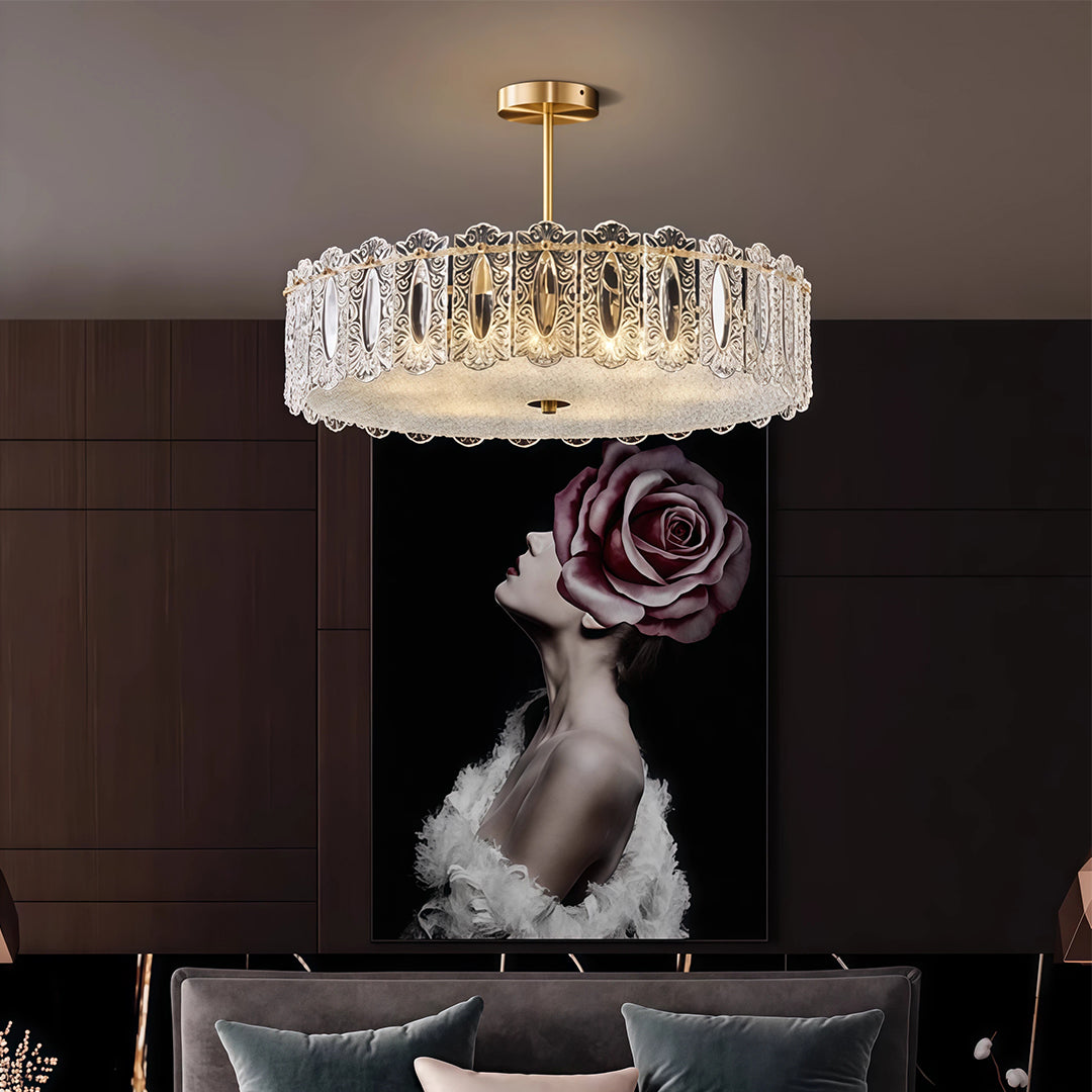 Glass Semi Flush Mount Lighting French Luxury Full Copper Lamp