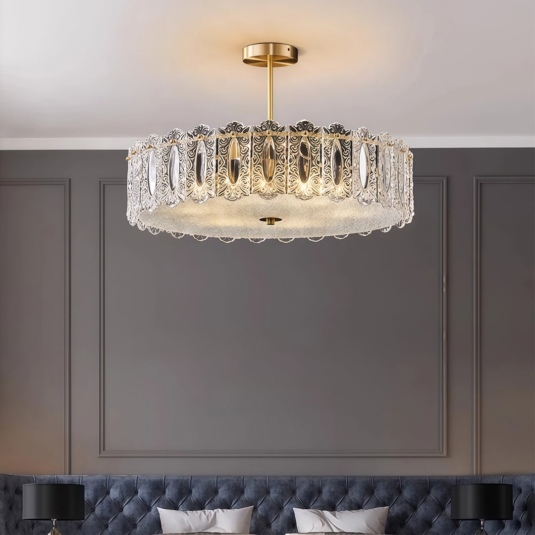 Glass Semi Flush Mount Lighting French Luxury Full Copper Lamp