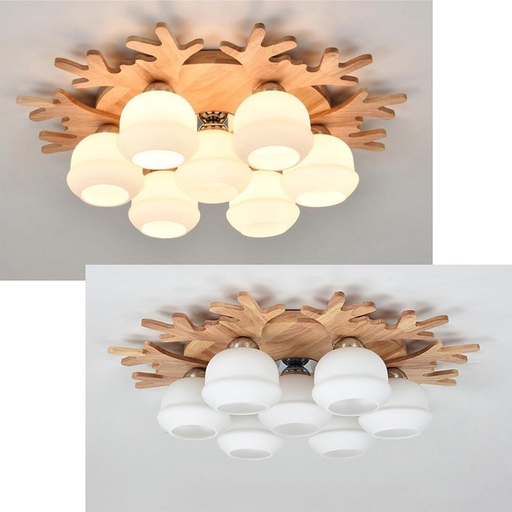 Globe Ceiling Lamp Nordic Style Wooden Glass LED Light