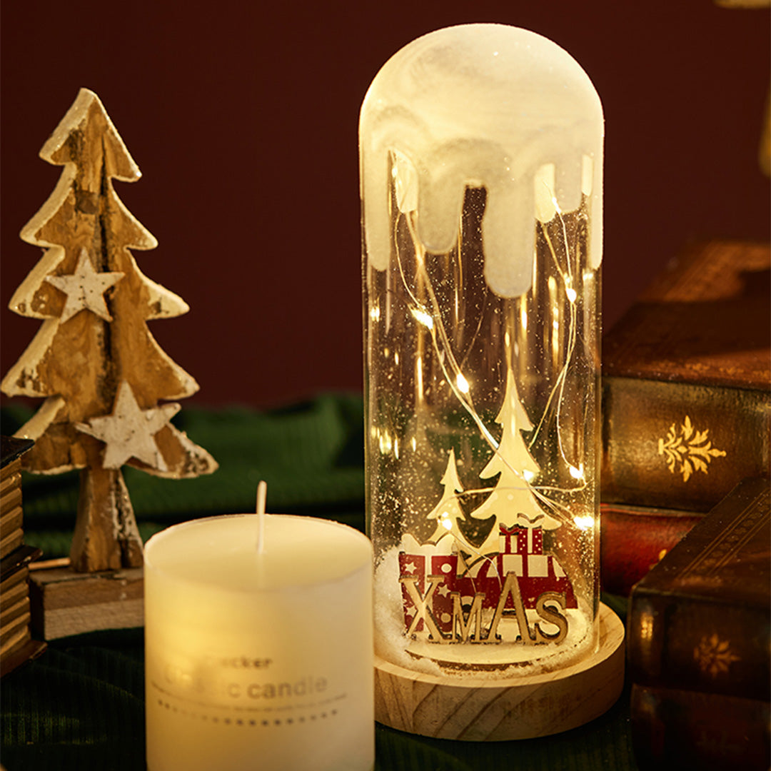Christmas Decoration Wooden Glass Snow Scene Ornament Lamp