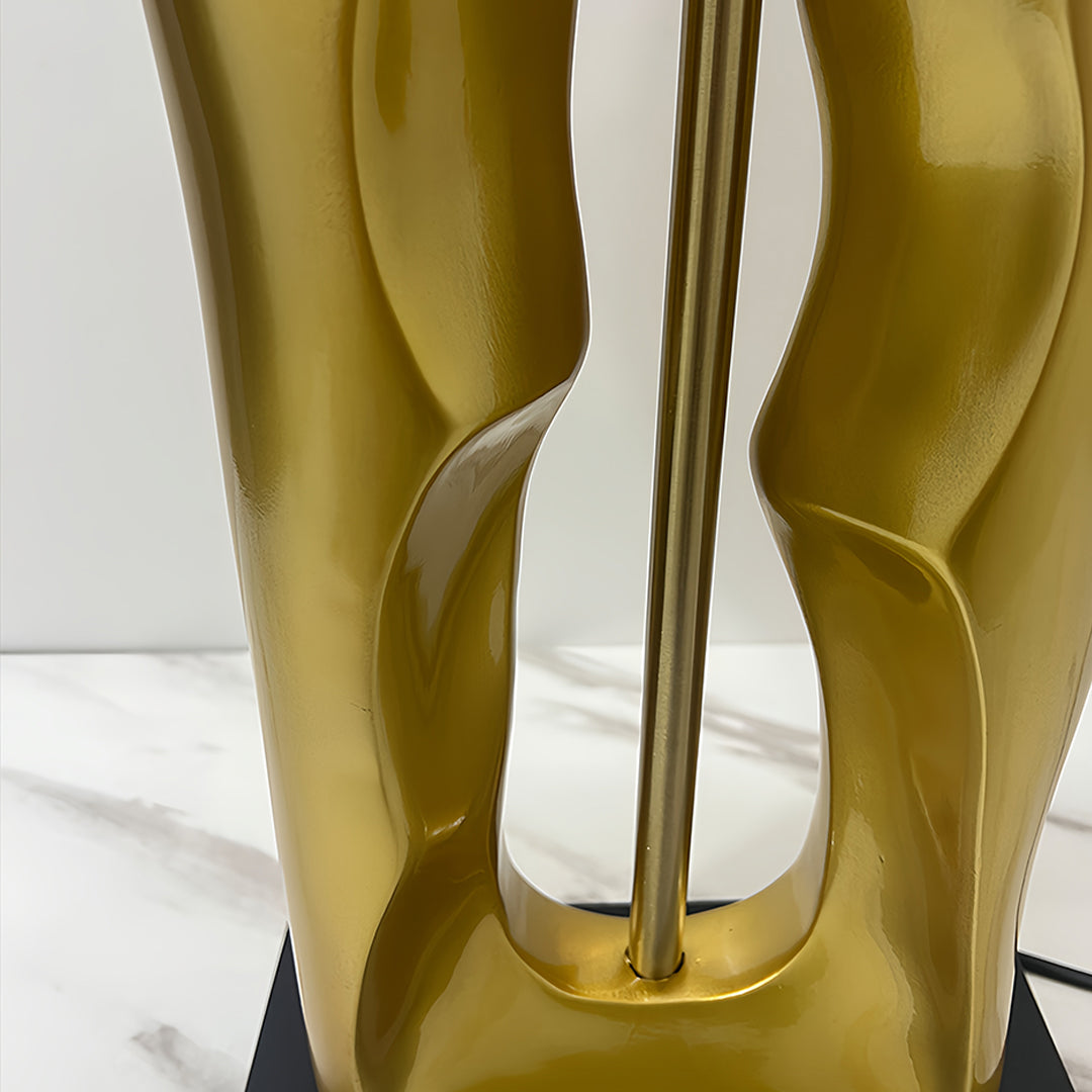 Gold and Black Table Lamp Sculptural Base Elegant Drum Shade Lamp