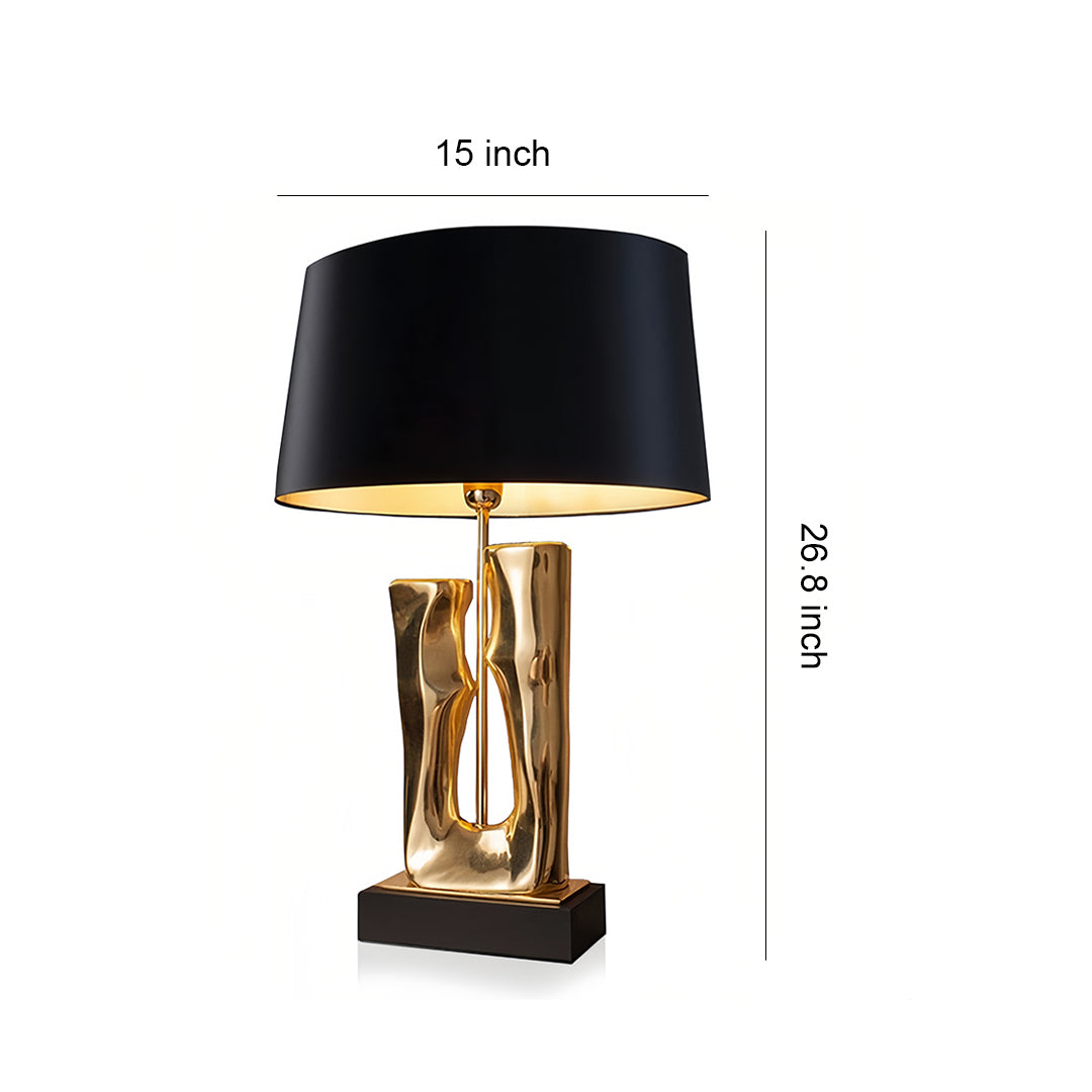 Gold and Black Table Lamp Sculptural Base Elegant Drum Shade Lamp