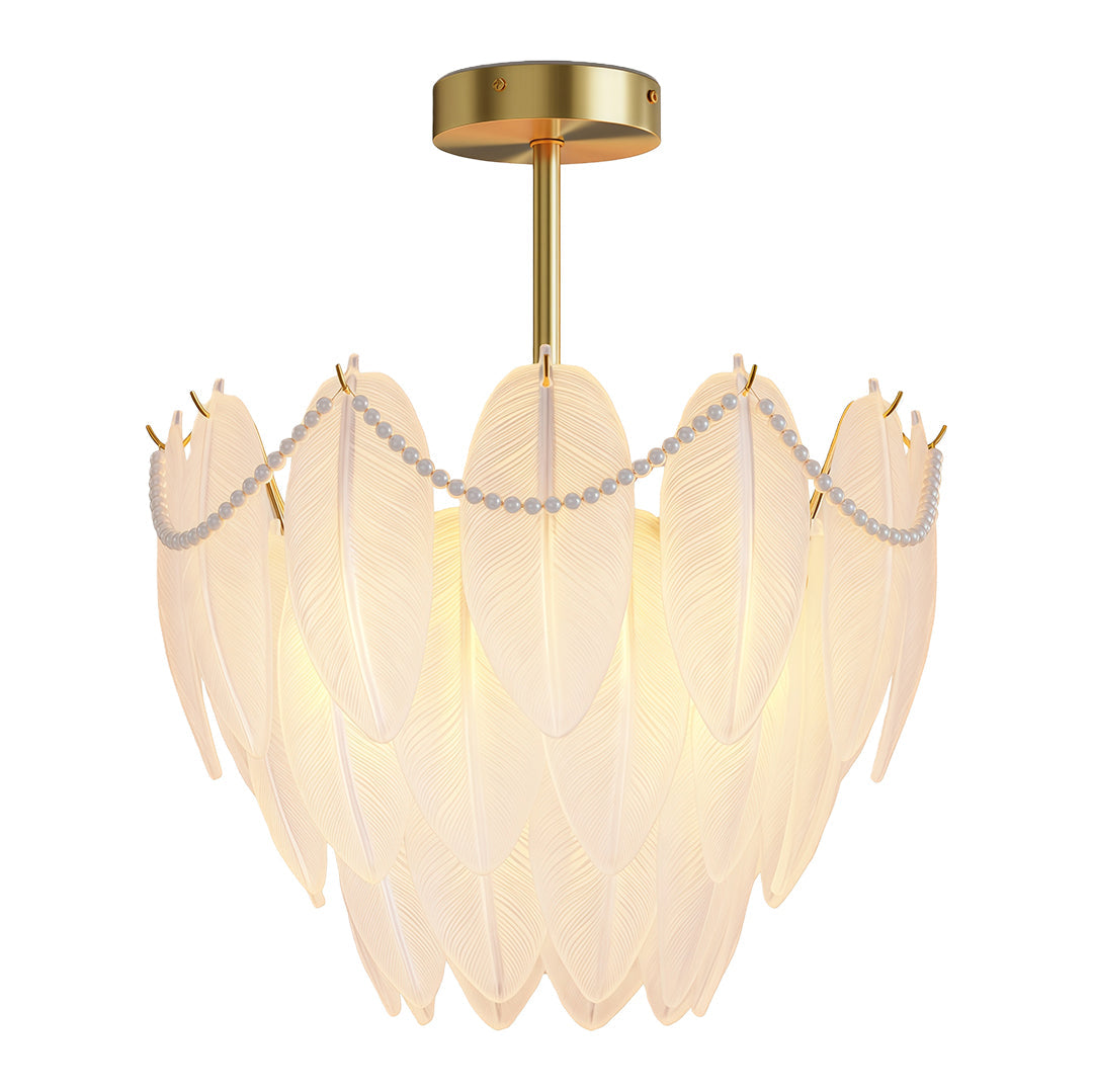 Feathers Chandelier Modern Full-Copper Pearl Ceiling Light