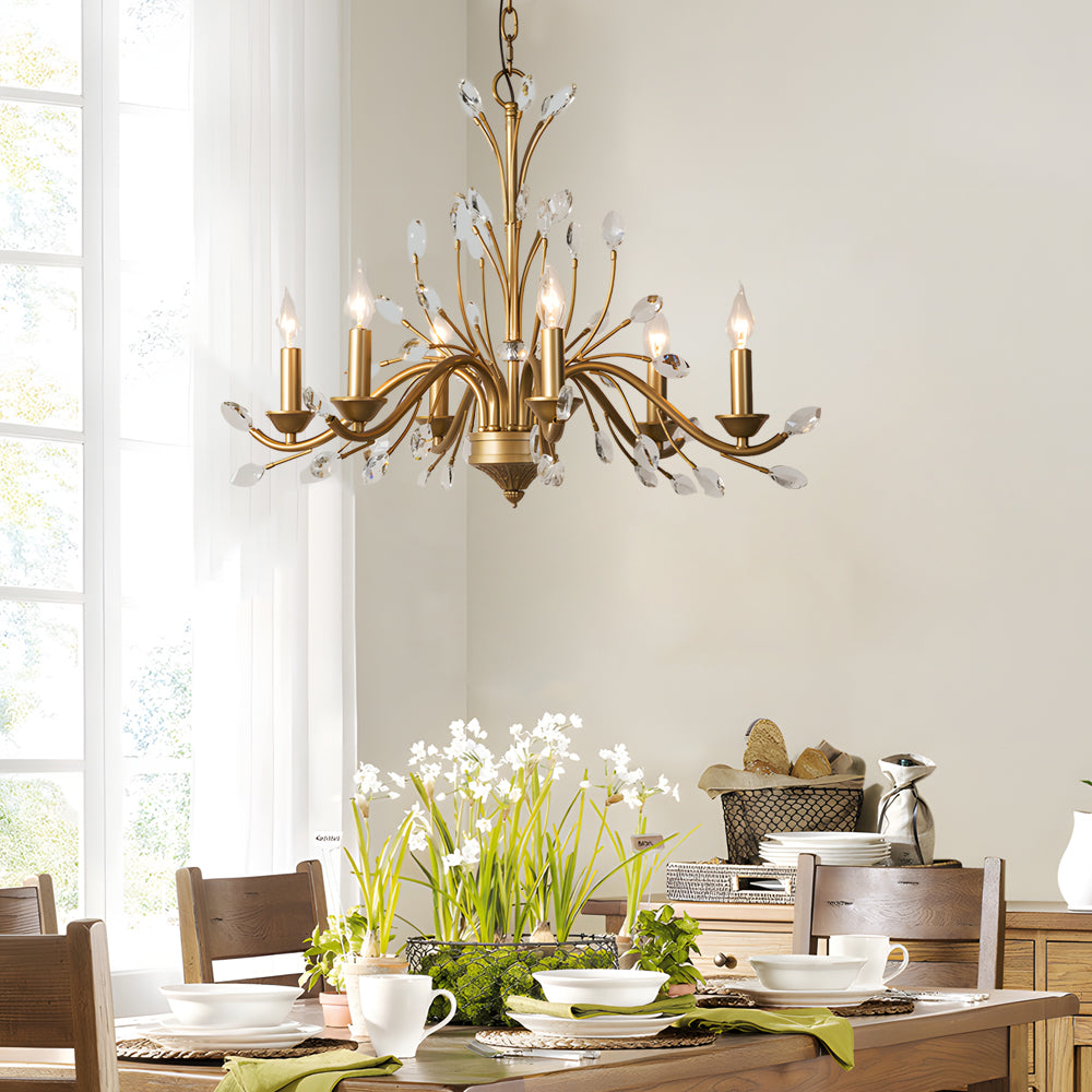 Gold Candlestick Chandelier Branch Crystal Ceiling Light