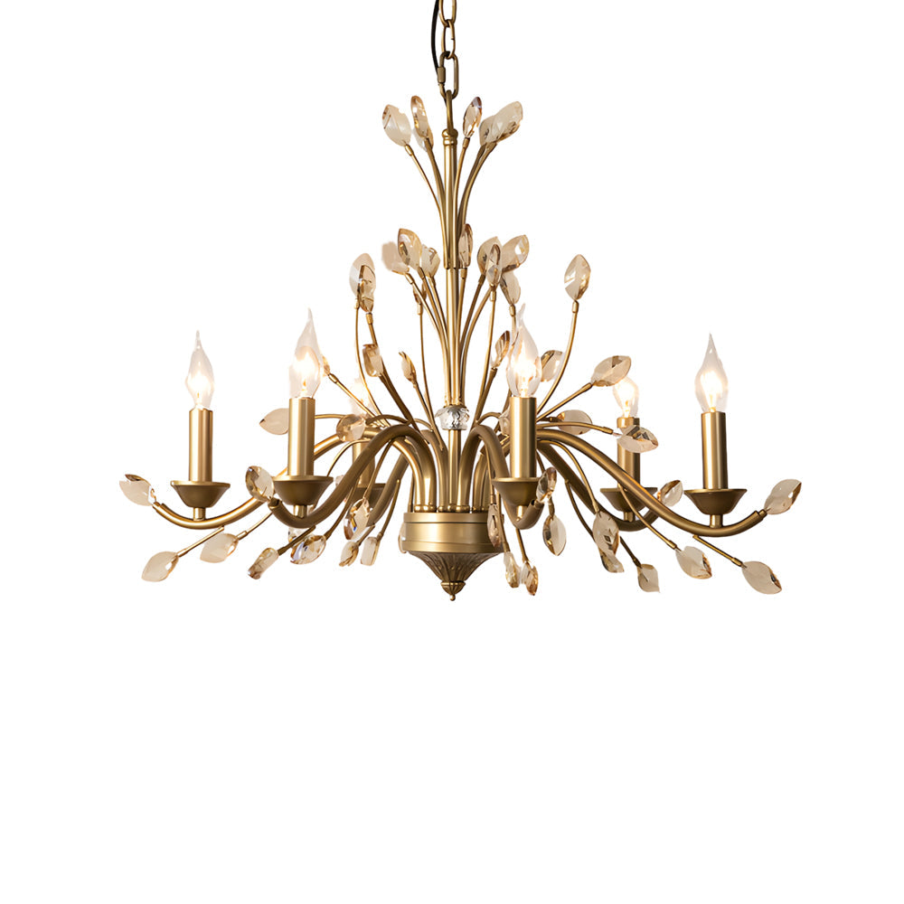 Gold Candlestick Chandelier Branch Crystal Ceiling Light