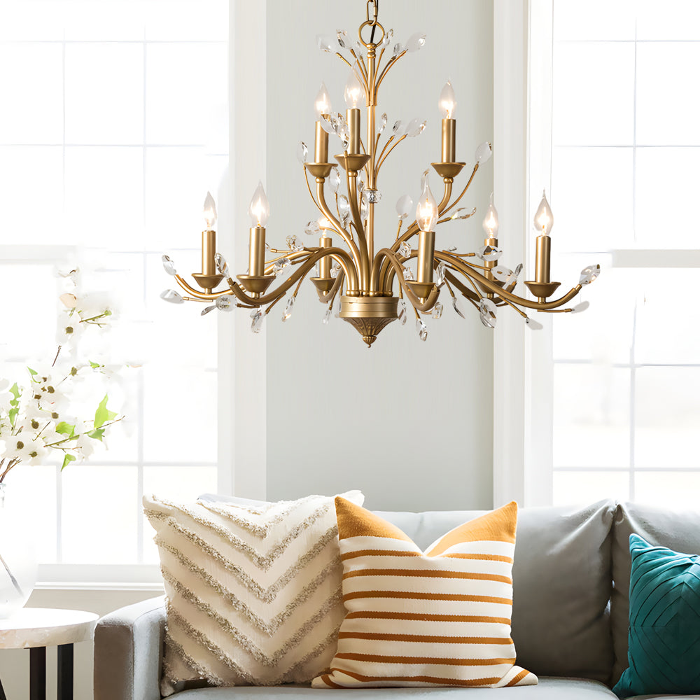 Gold Candlestick Chandelier Branch Crystal Ceiling Light