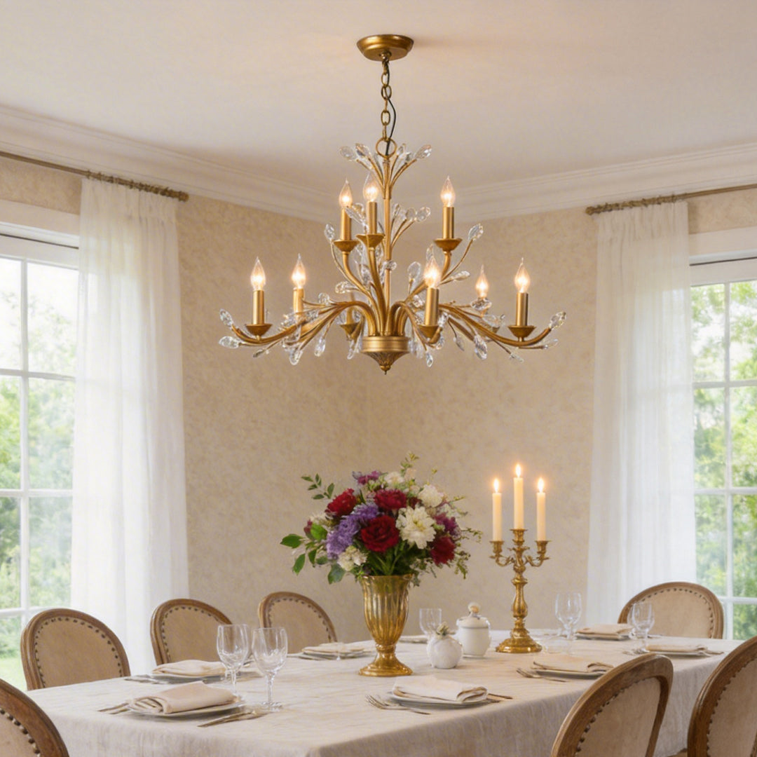 Gold Candlestick Chandelier Branch Crystal Ceiling Light