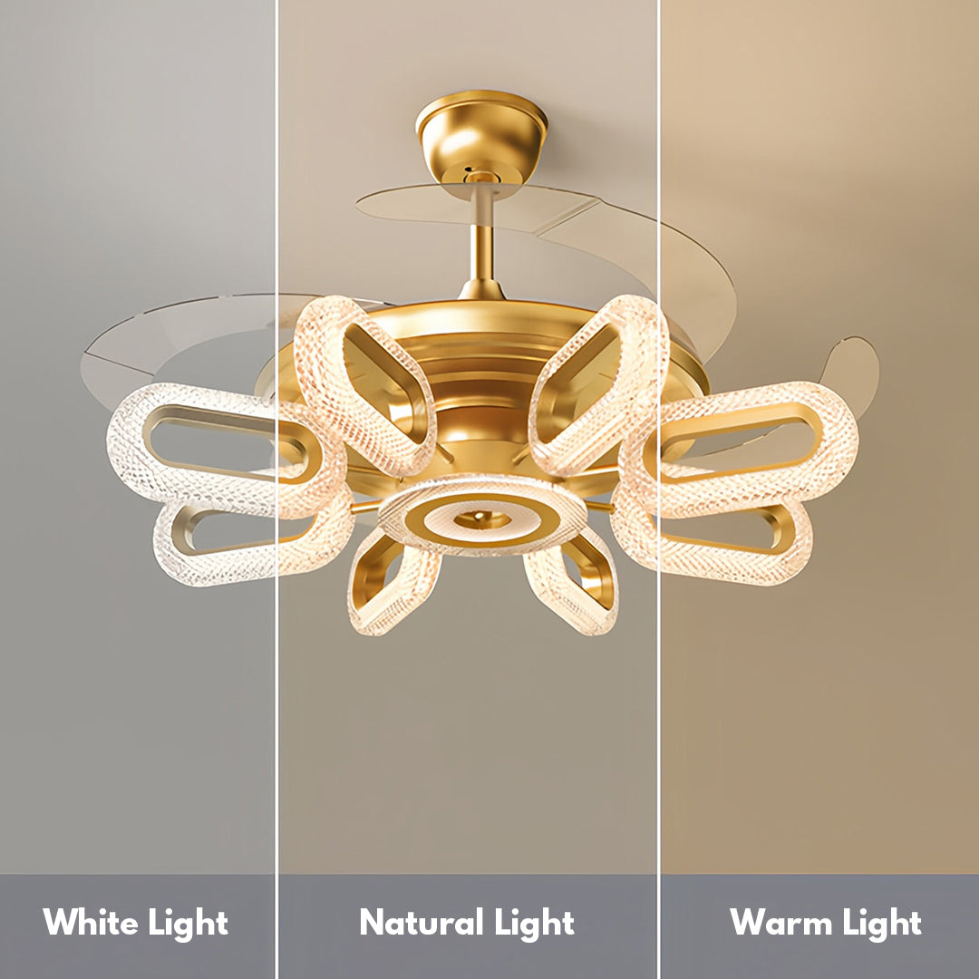 Gold Ceiling Fan with Light LED Iron Brightness Ceiling Fan Lights
