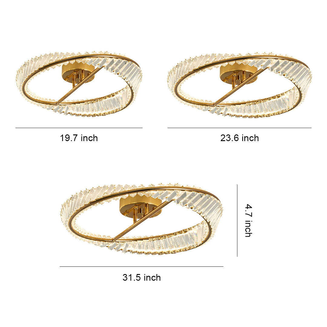 Mobius Light Fixture Luxury Gold Ring Flush Mount Crystal Light