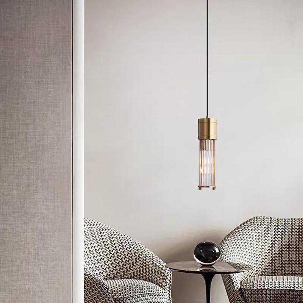 Gold Cylinder Pendant Light Modern LED Crystal Ceiling Light