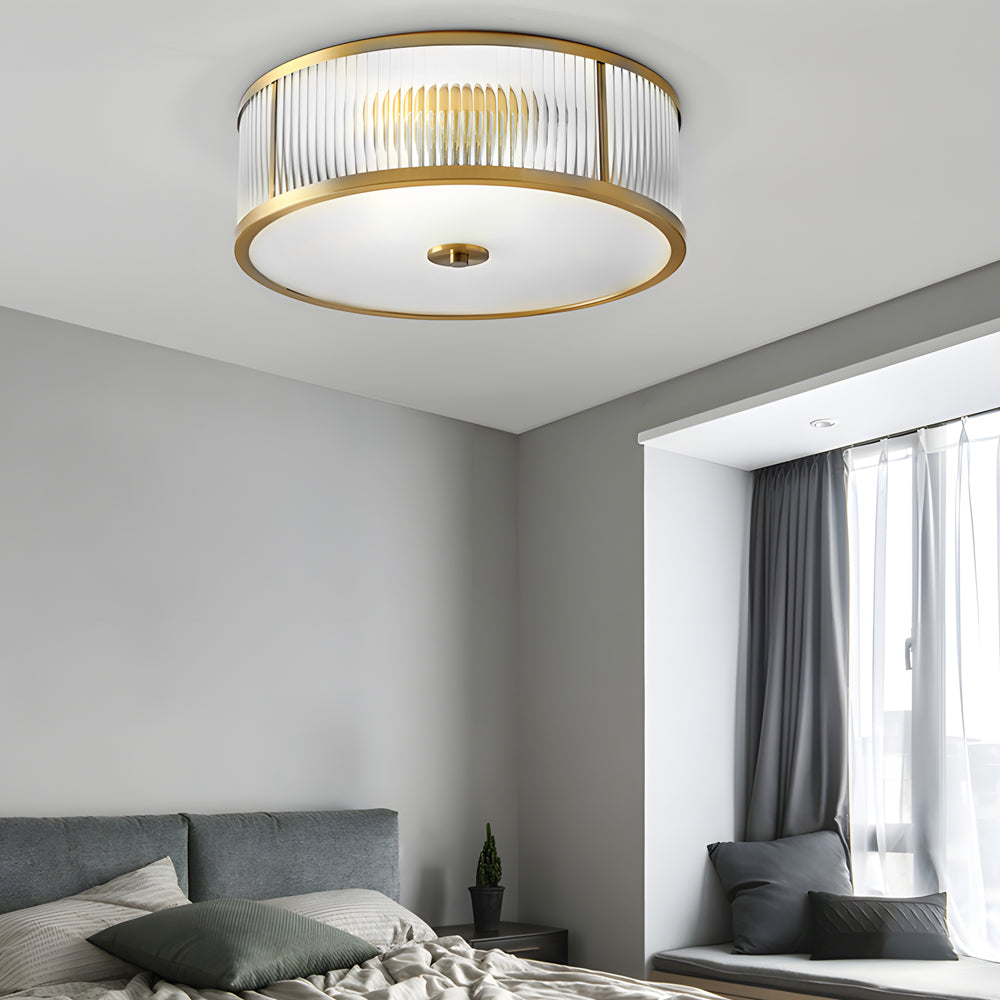Gold Drum Ceiling Light American Style Cylindrical Brass Light