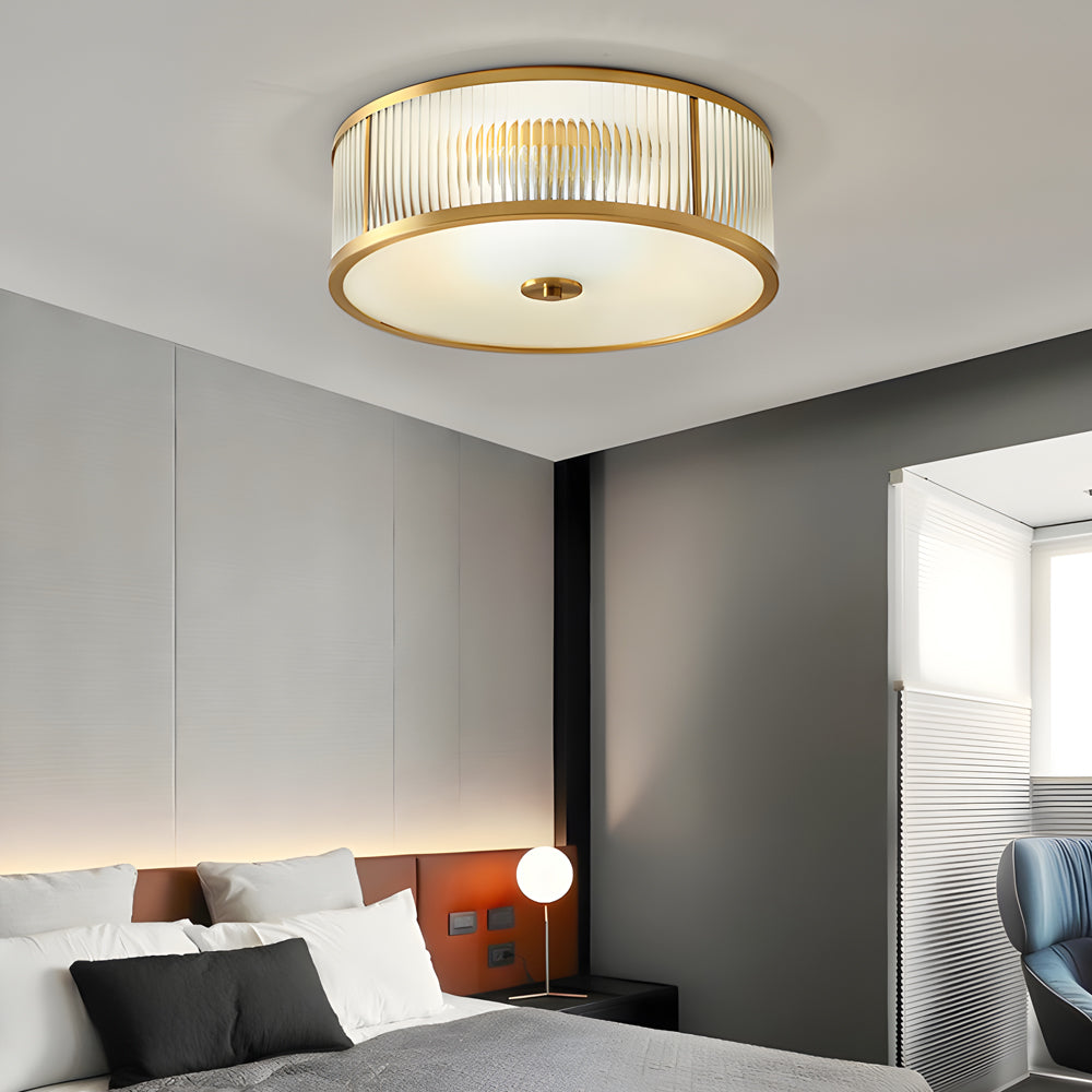 Gold Drum Ceiling Light American Style Cylindrical Brass Light