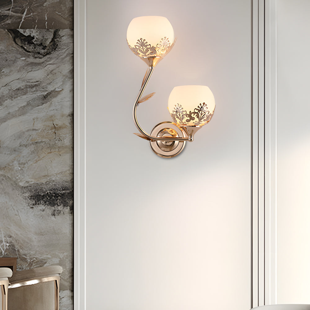 Floral Wall Sconces Retro Dual-Light Glass LED Lighting