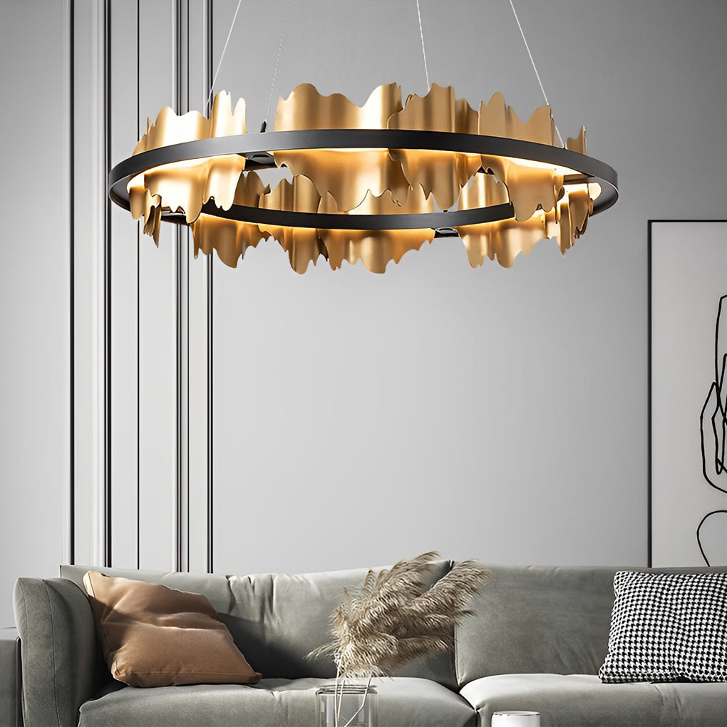 Gold Leaf Chandelier Modern Creative Metal Round LED Ceiling Light