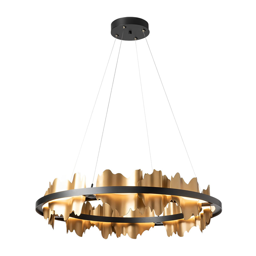 Gold Leaf Chandelier Modern Creative Metal Round LED Ceiling Light