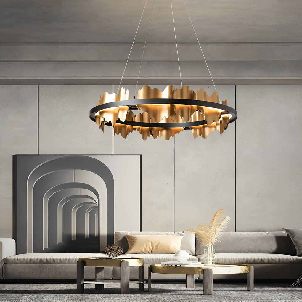 Gold Leaf Chandelier Modern Creative Metal Round LED Ceiling Light