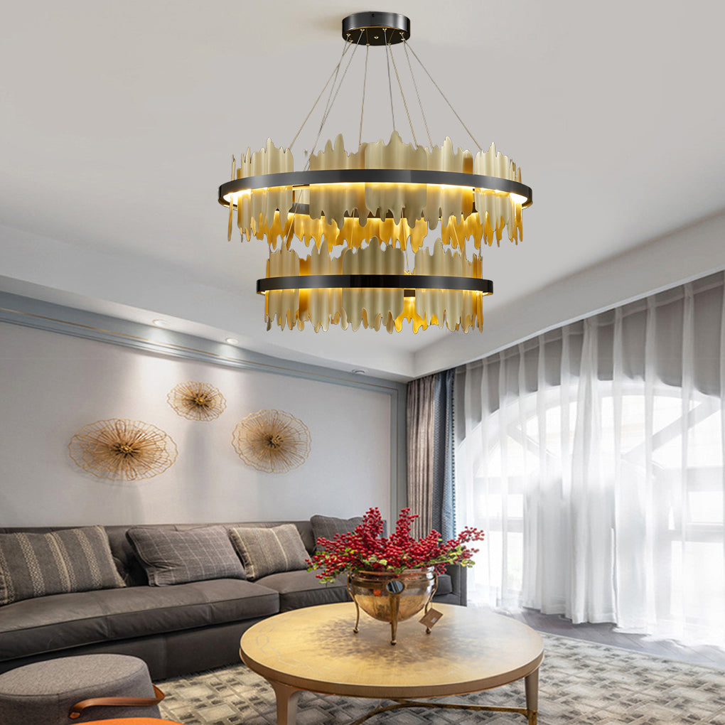 Gold Leaf Chandelier Modern Creative Metal Round LED Ceiling Light