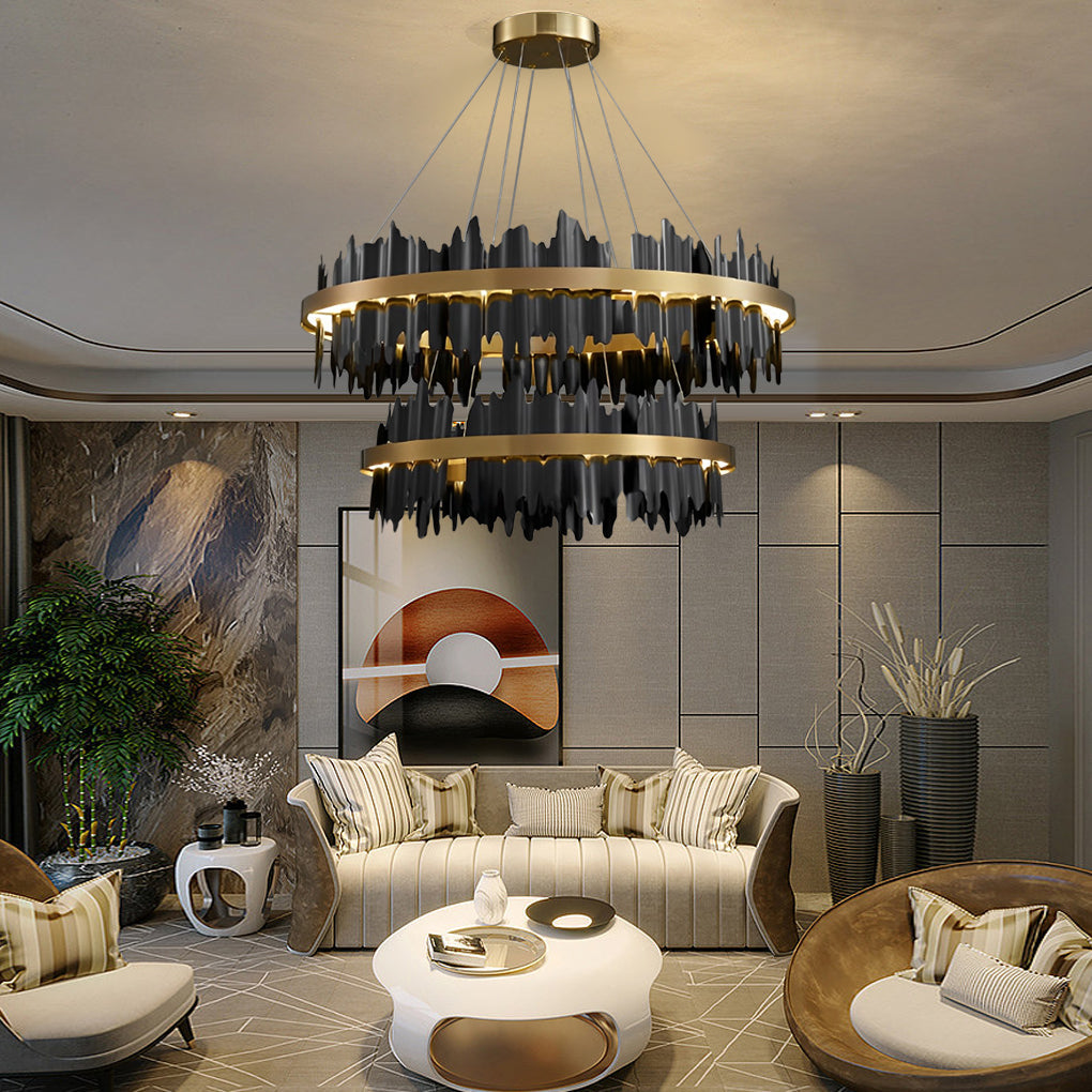 Gold Leaf Chandelier Modern Creative Metal Round LED Ceiling Light