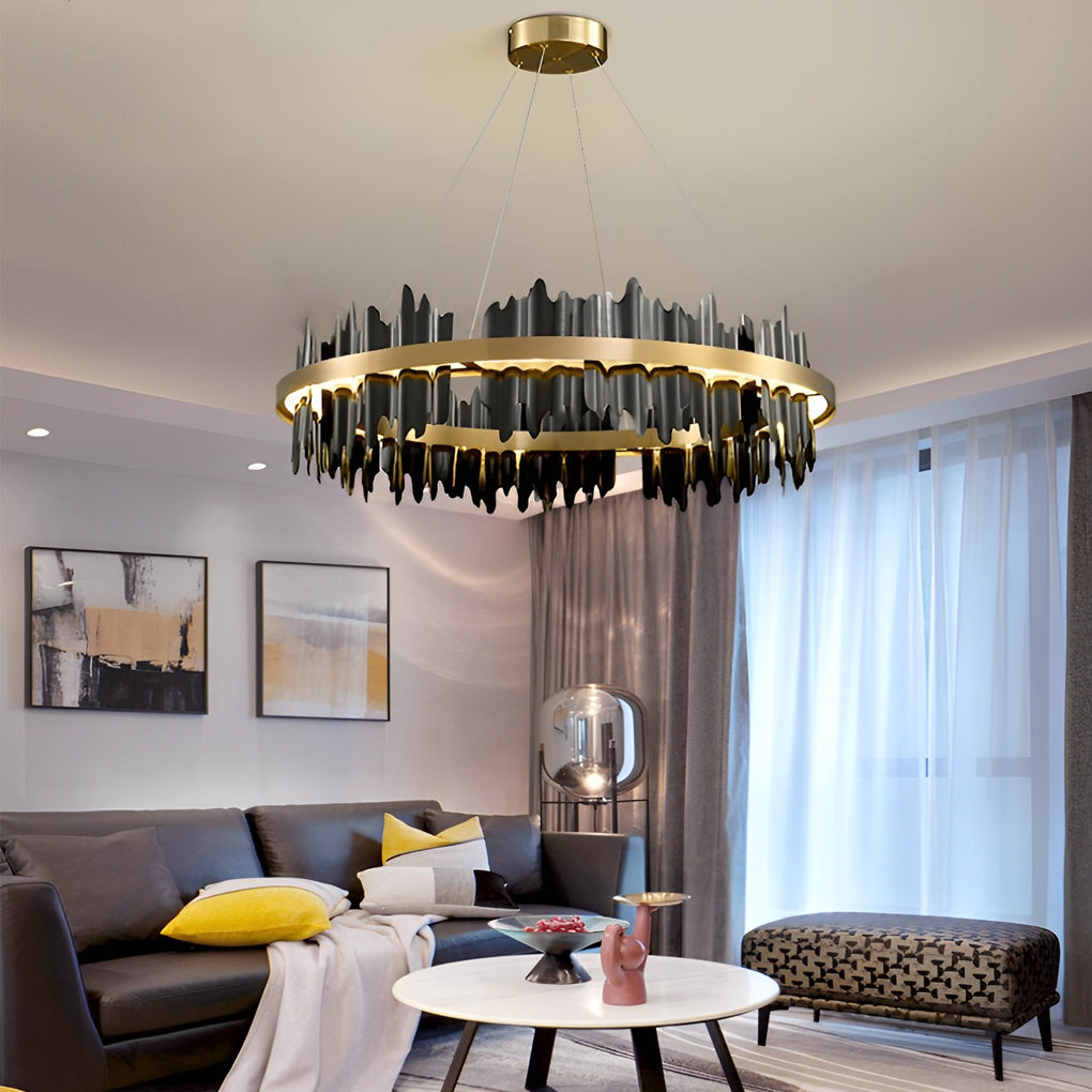 Gold Leaf Chandelier Modern Creative Metal Round LED Ceiling Light