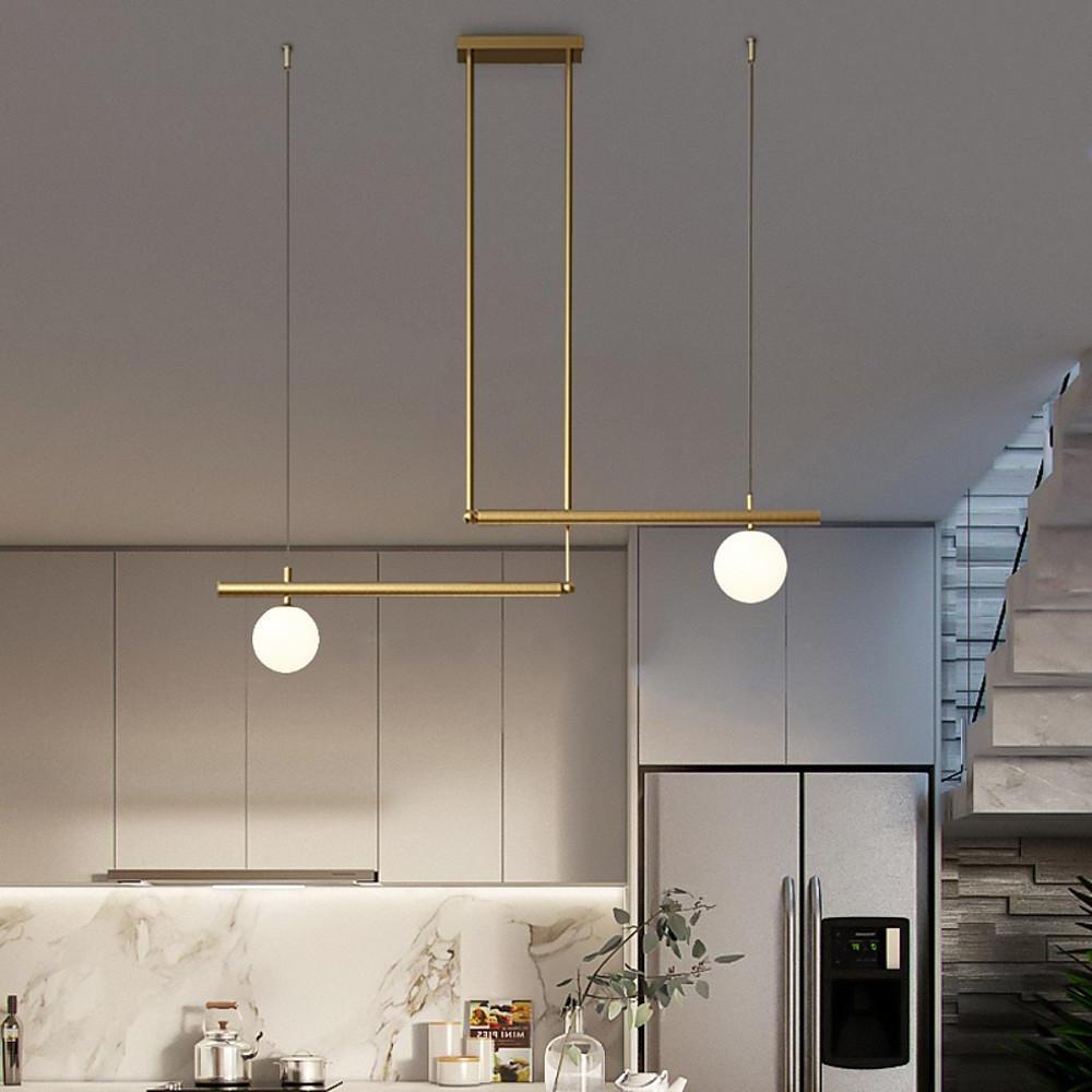 Gold Linear Pendant Light Modern Copper Glass Ceiling Light
