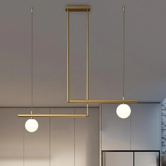 Gold Linear Pendant Light Modern Copper Glass Ceiling Light
