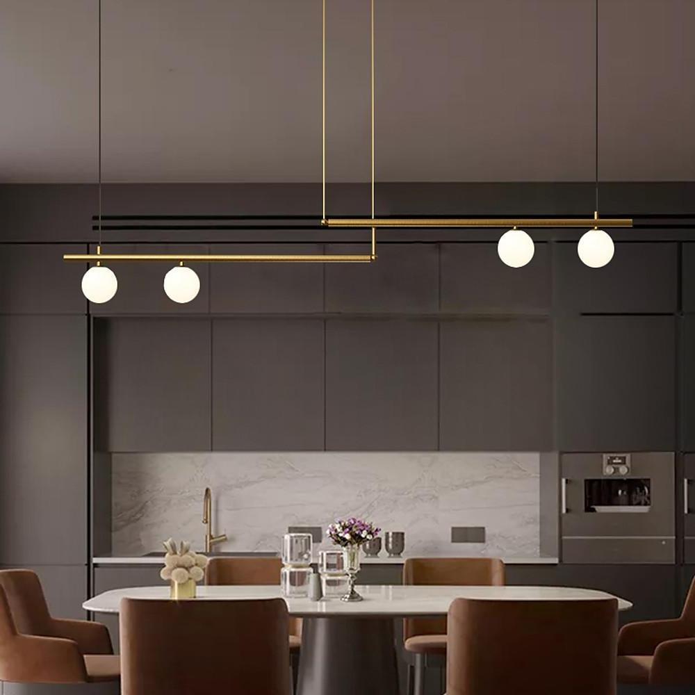 Gold Linear Pendant Light Modern Copper Glass Ceiling Light