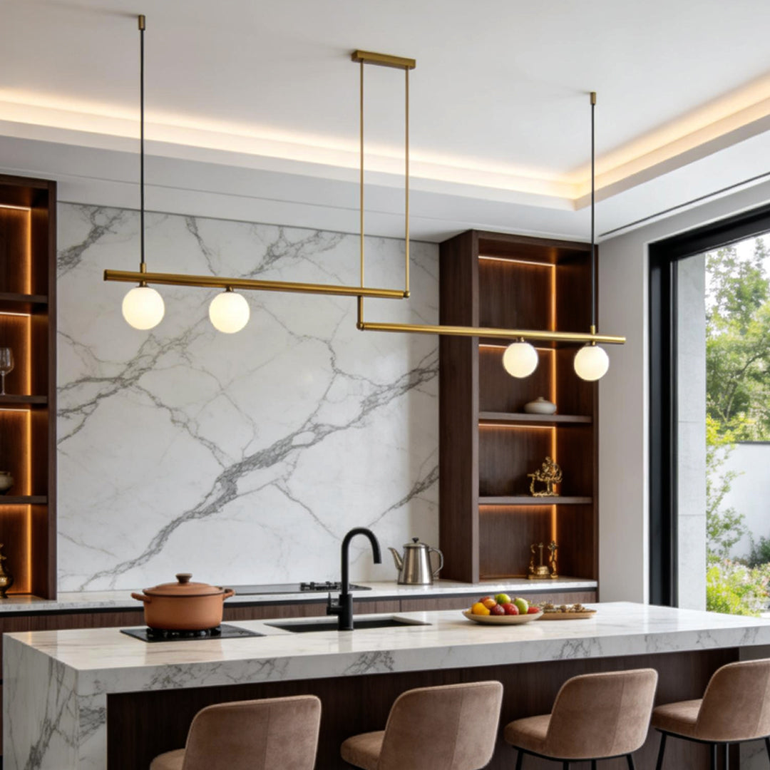 Gold Linear Pendant Light Modern Copper Glass Ceiling Light