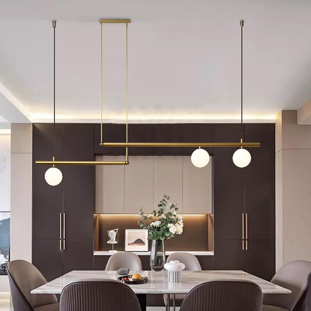 Gold Linear Pendant Light Modern Copper Glass Ceiling Light