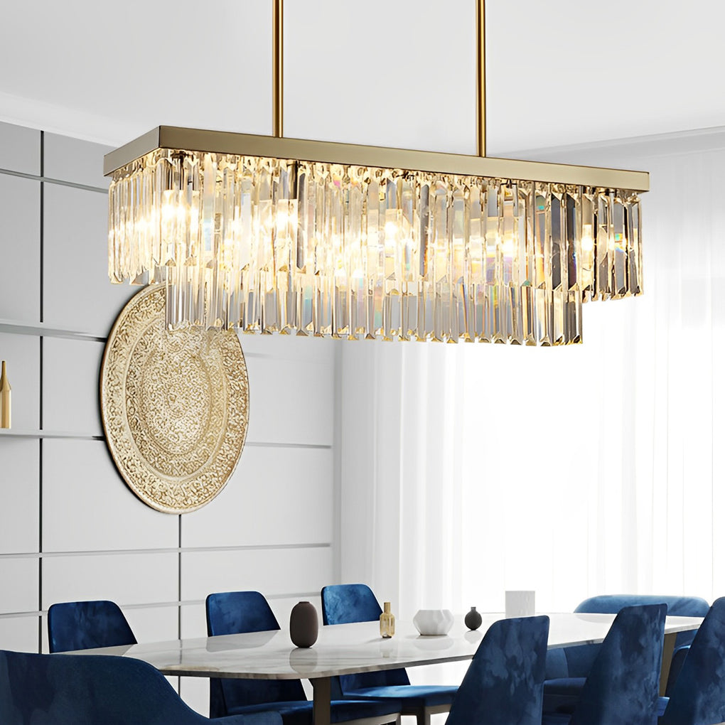 Gold Rectangular Chandelier Modern Crystal Ceiling Light