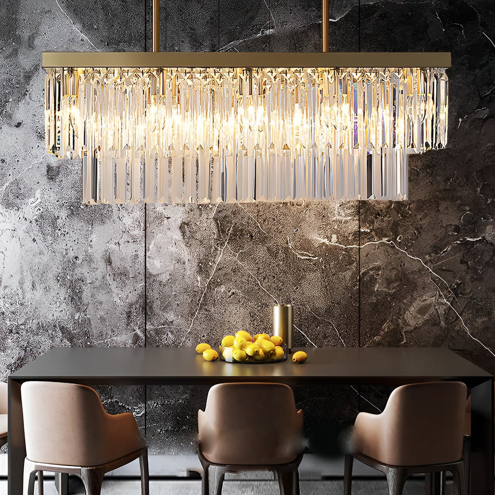 Gold Rectangular Chandelier Modern Crystal Ceiling Light