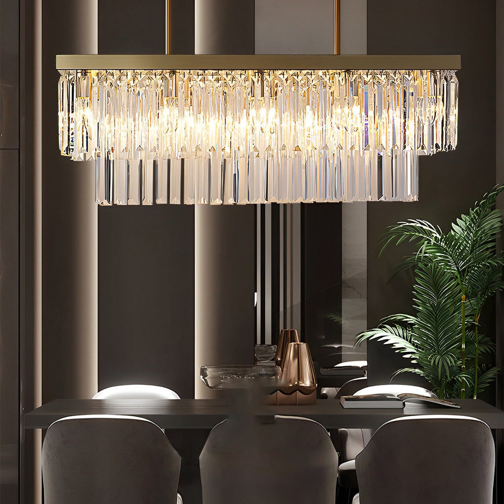 Gold Rectangular Chandelier Modern Crystal Ceiling Light