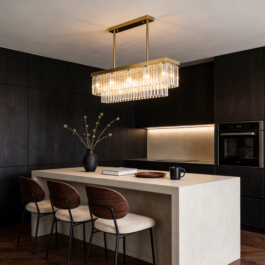 Gold Rectangular Chandelier Modern Crystal Ceiling Light