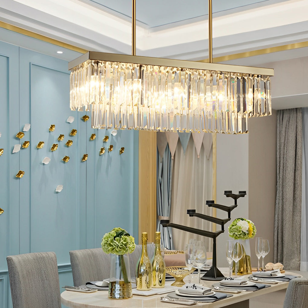 Gold Rectangular Chandelier Modern Crystal Ceiling Light