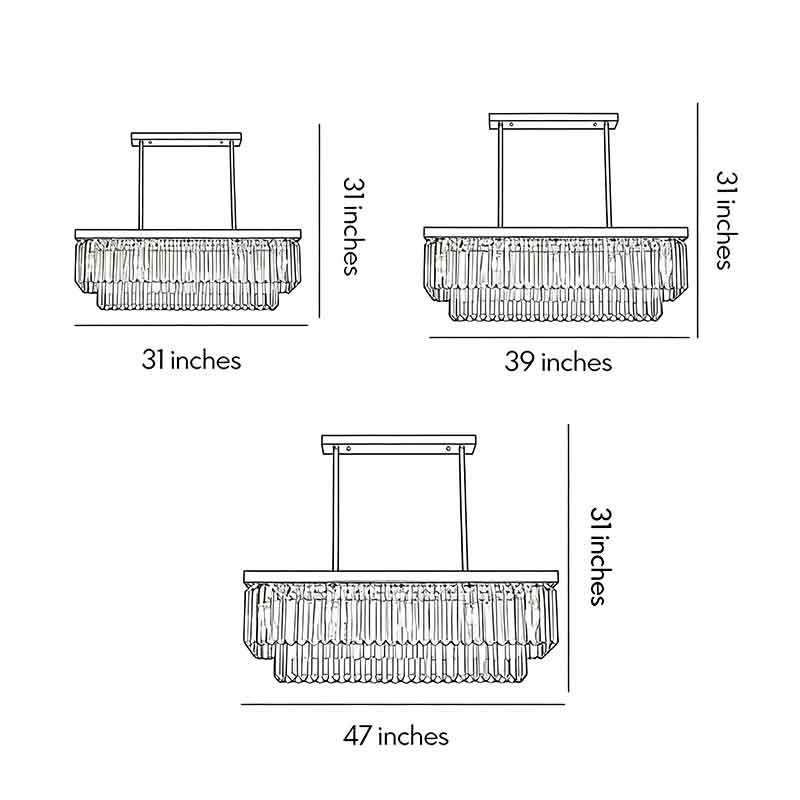 Gold Rectangular Chandelier Modern Crystal Ceiling Light