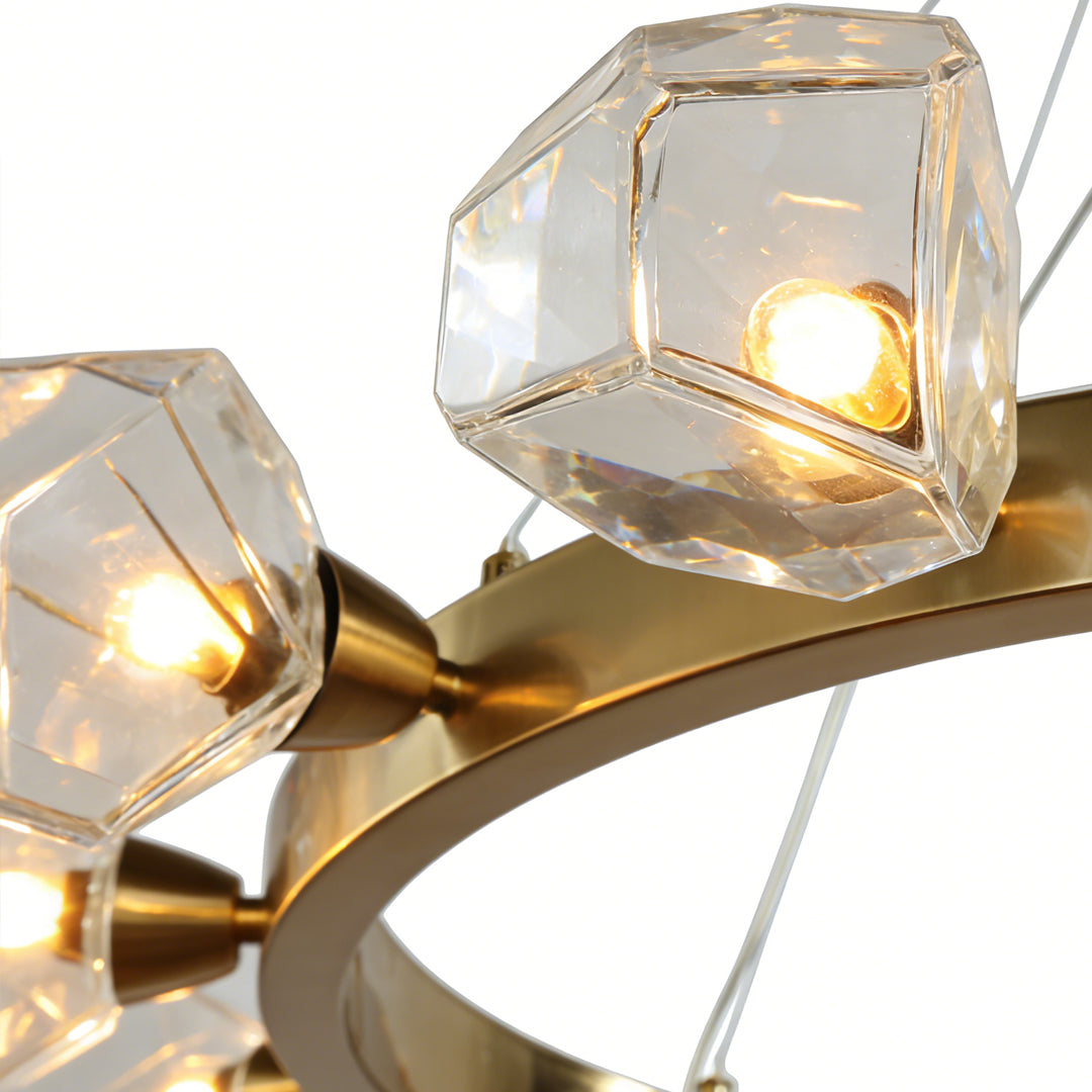 Gold Round Polished Brass Ring Chandelier