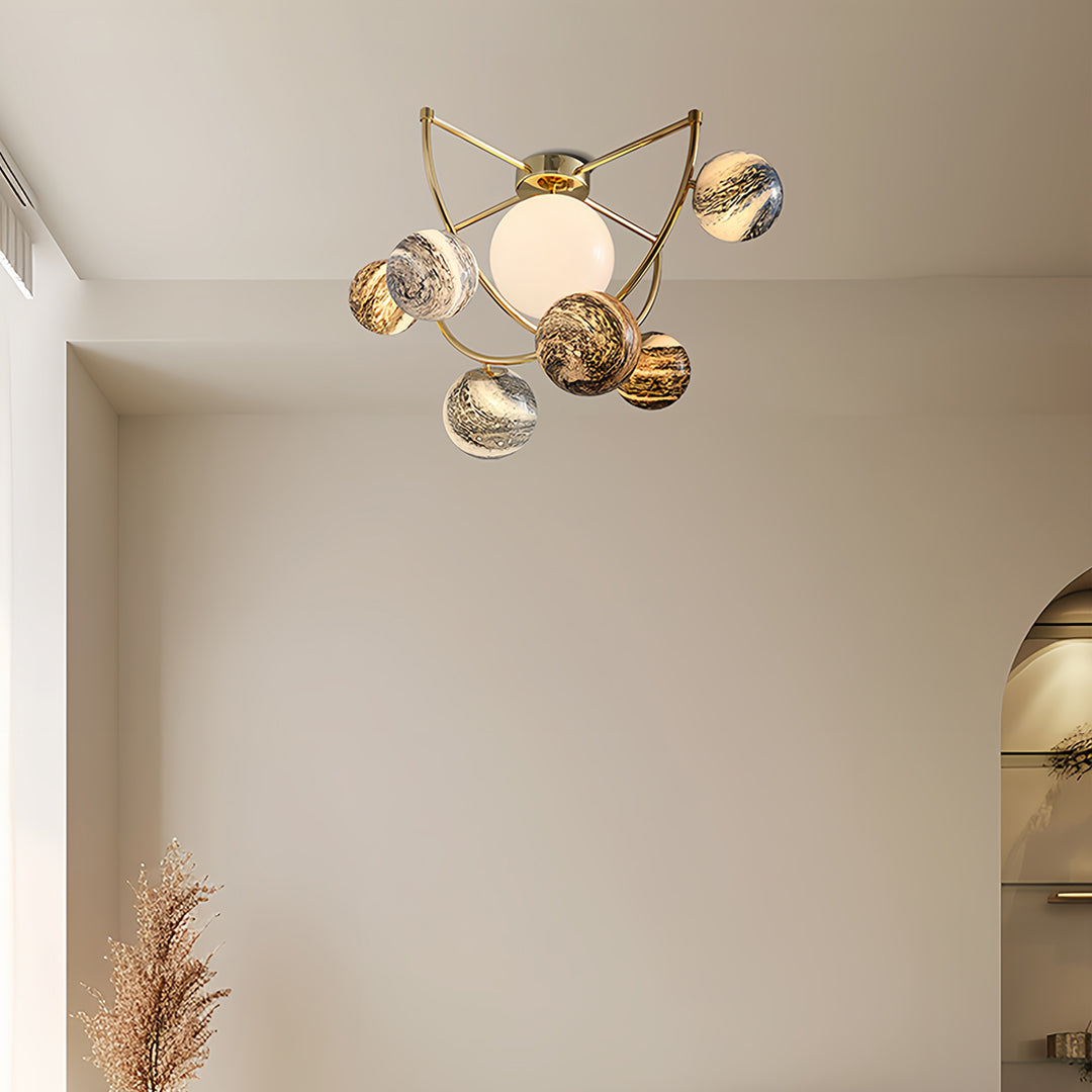 Gold Semi Flush Ceiling Light Minimalist Planet Art Creative Light