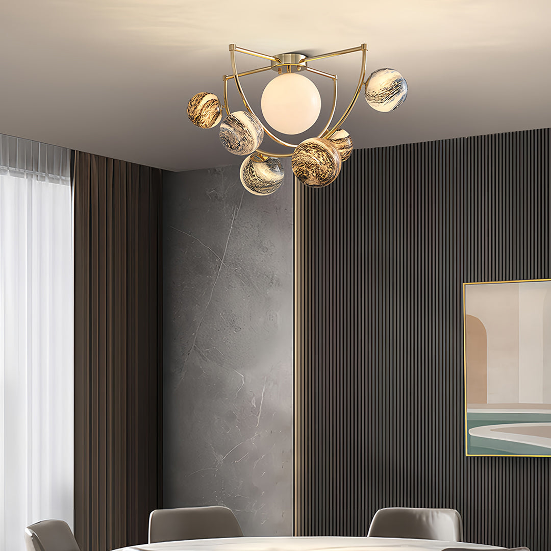Gold Semi Flush Ceiling Light Minimalist Planet Art Creative Light